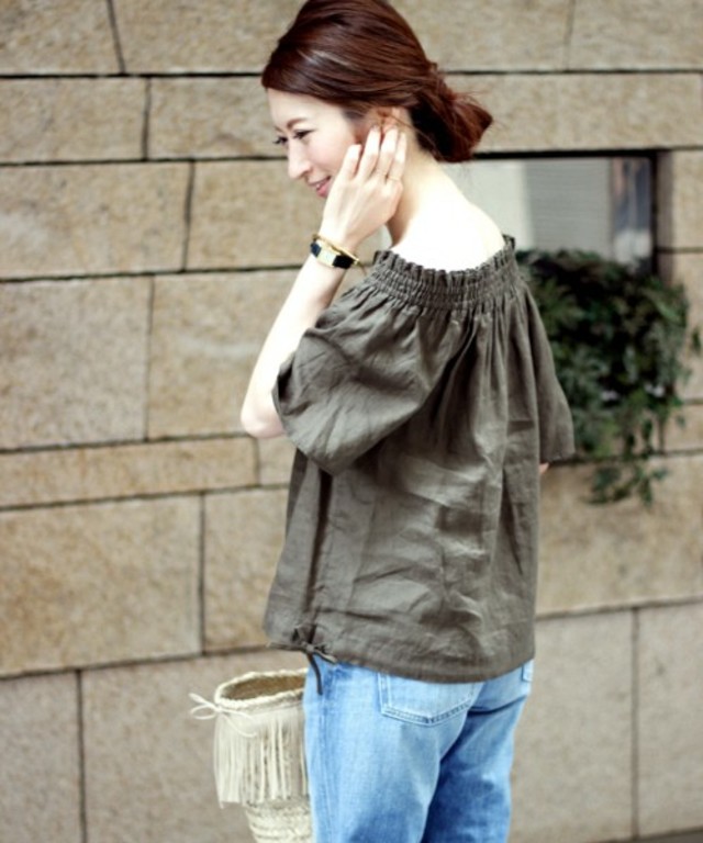 Spick & Span LINEN オックス ギャザープルオーバー ショートスリーブ