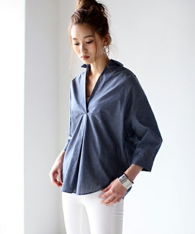 AZUL by moussy バックコクーン7分スキッパーシャツ