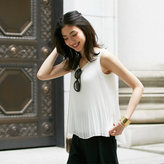 【Chiffon pleats tops】レディース プリーツ トップス