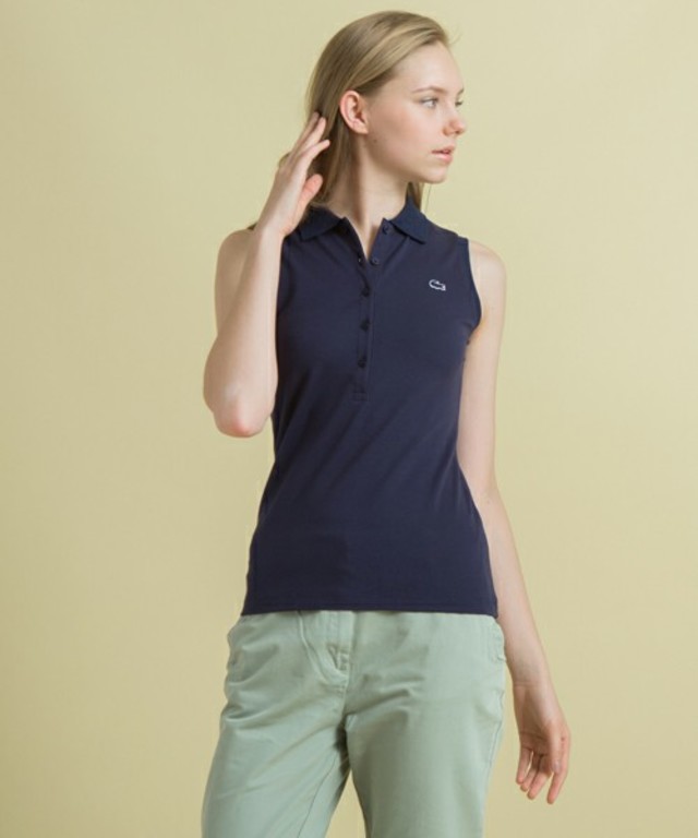LACOSTE:ストレッチ鹿の子 ノースリーブ ポロシャツ