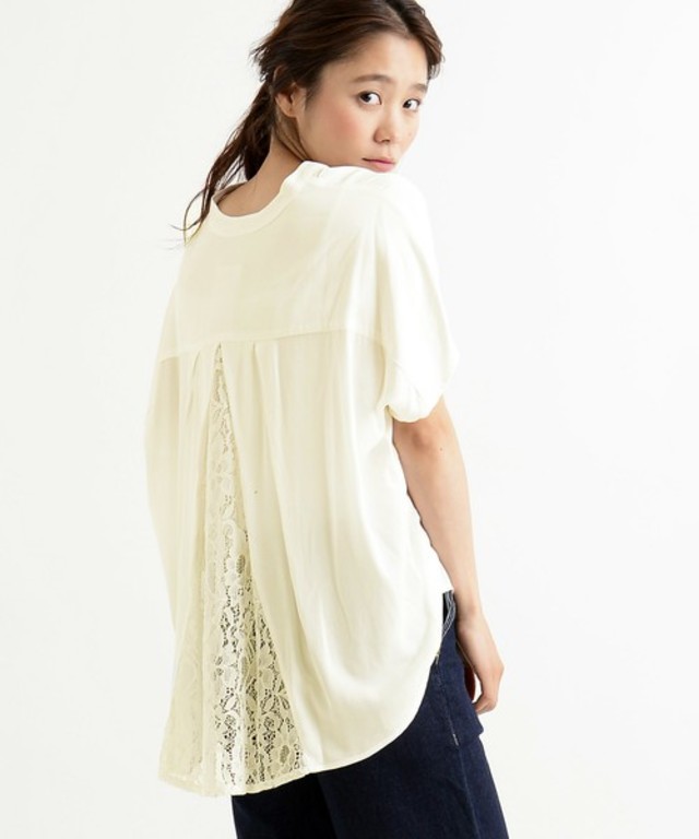 le.coeur blanc バックレーススキッパーブラウス