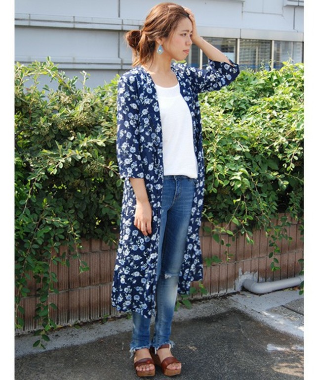Marie Hill　シフォン花柄シャツガウン