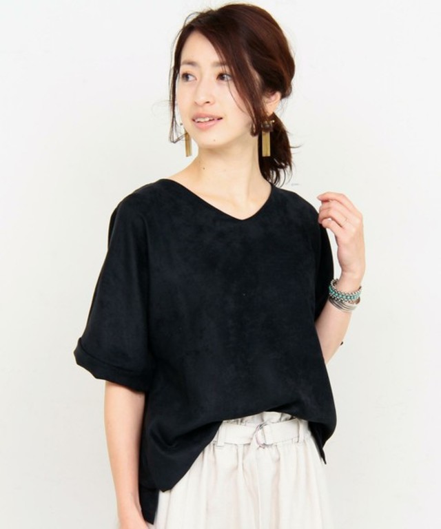 BEAUTY&YOUTH UNITED ARROWS スエードタッチロールアップVネックカットソー