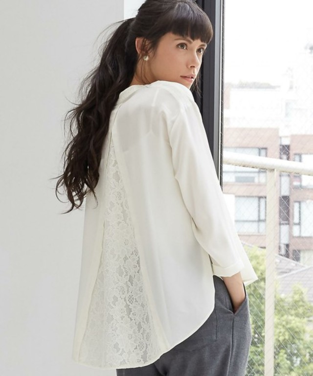green label relaxing KF LACE スキッパー L/SLブラウス