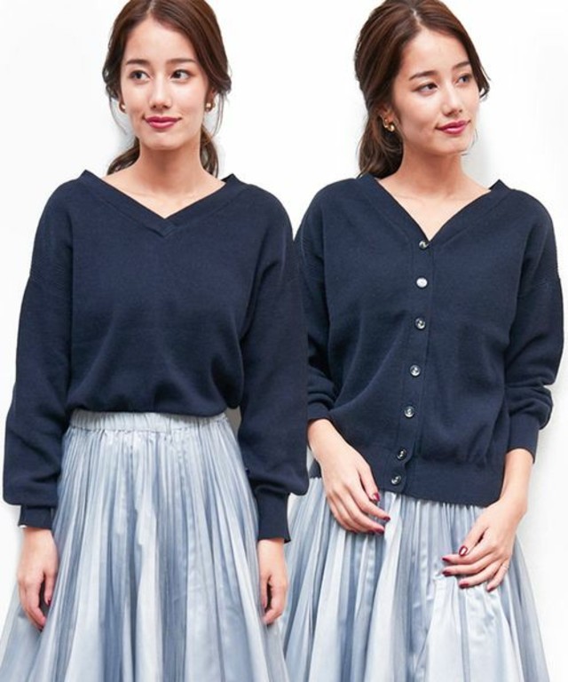 ViS　MACHINE WASHABLE　ボタン付Vネックニットプルオーバー