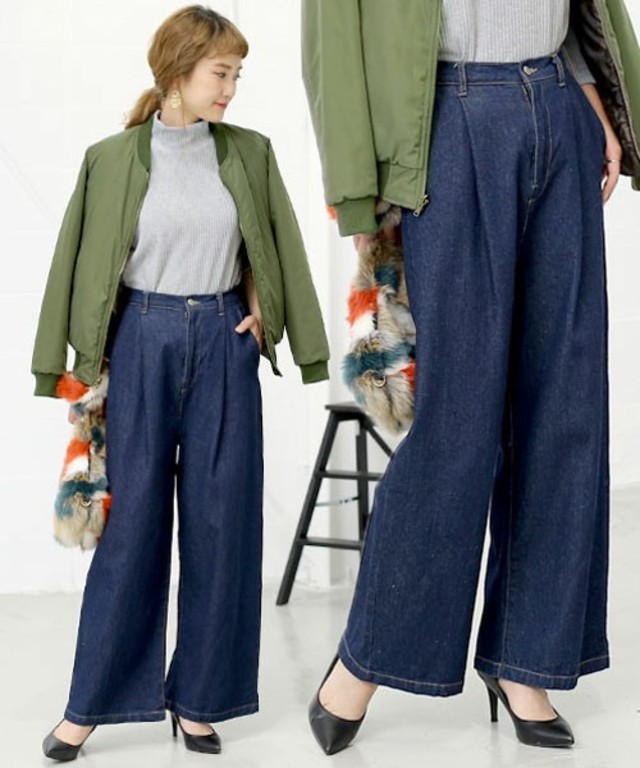 select MOCA ハイウエストコットン デニムワイドパンツ