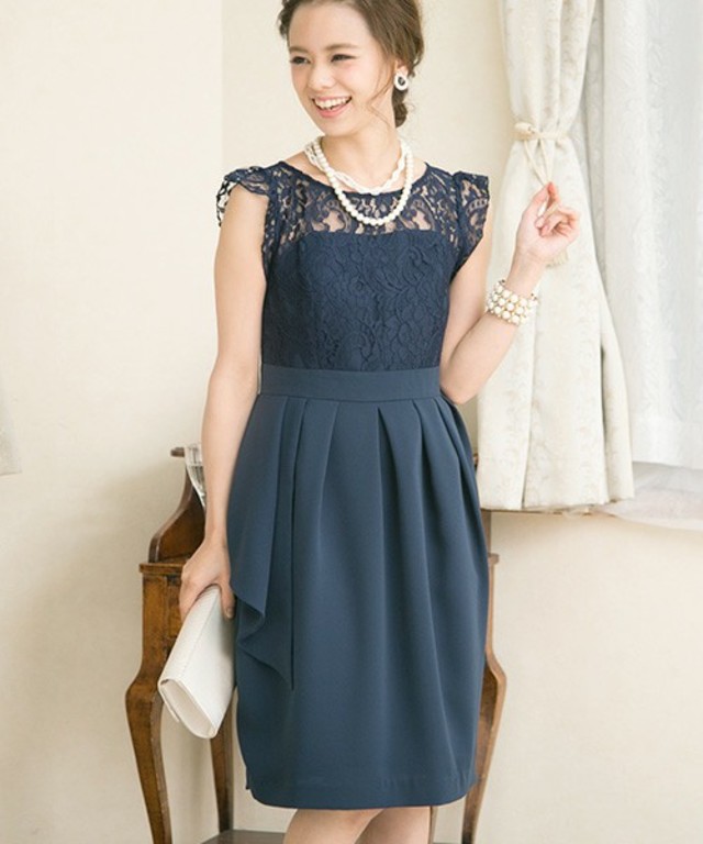 PourVous アシンメトリーシースルーレースドレス