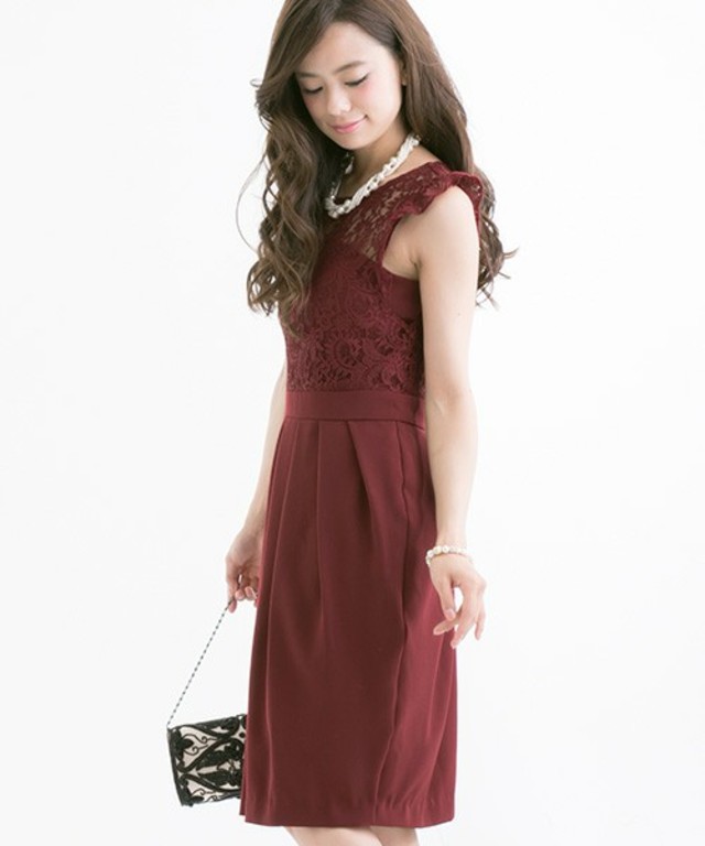 PourVous アシンメトリーシースルーレースドレス