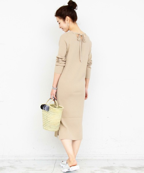 BEAUTY&YOUTH UNITED ARROWS バックリボンリブニットマキシワンピース