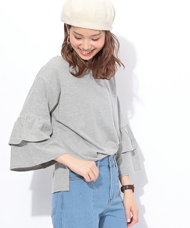 natural couture WフリルスリーブTシャツ