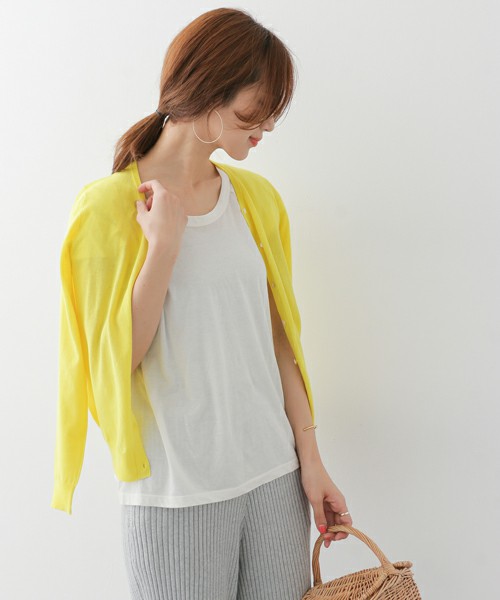 URBAN RESEARCH DOORS WOMENS　ハイツイストコットンクルーネックカーデ