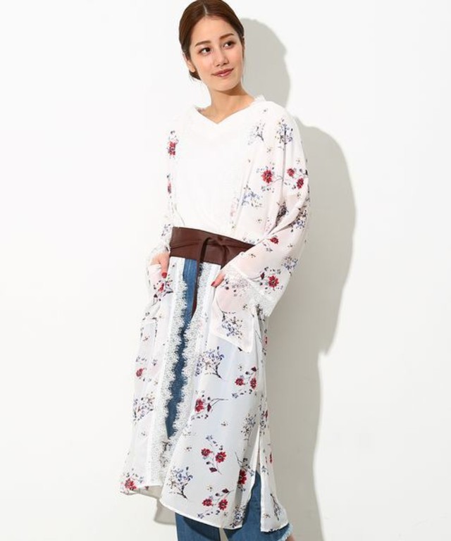 ViS 花柄シフォンロングガウン