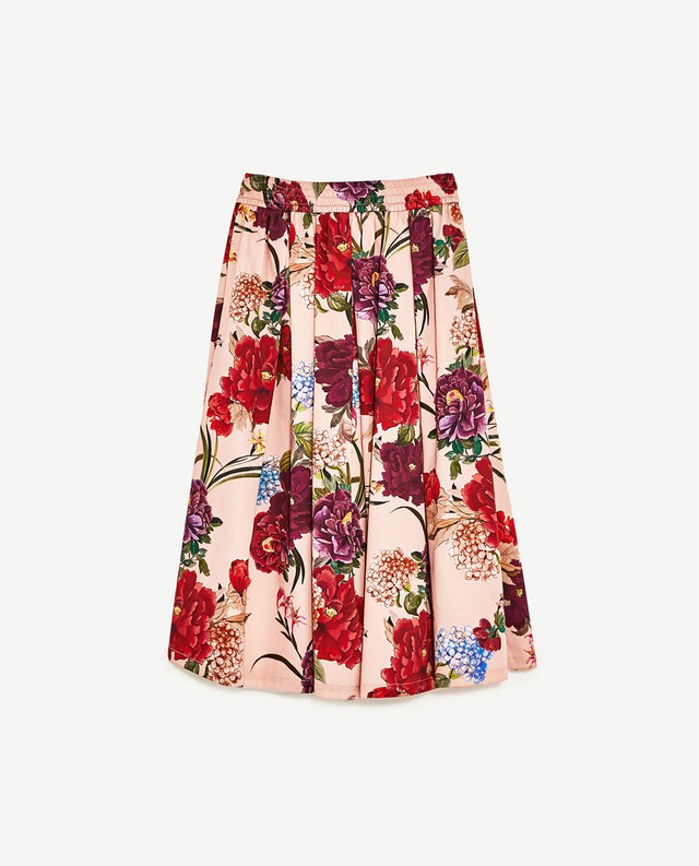 ZARA　フローラルプリントミディスカート　