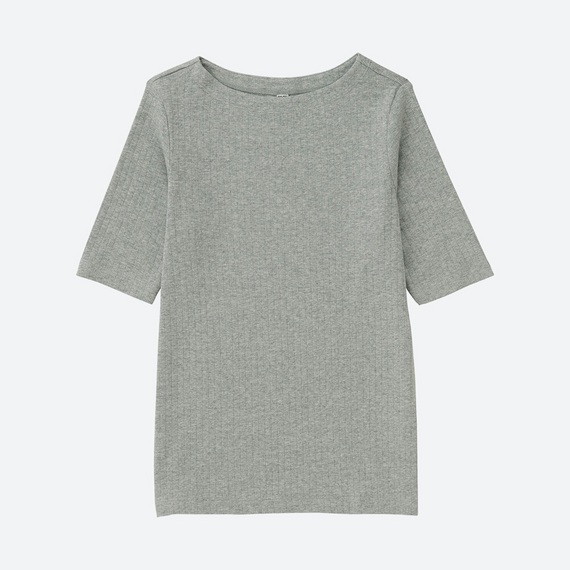 UNIQLO リブボートネックT(5分袖)