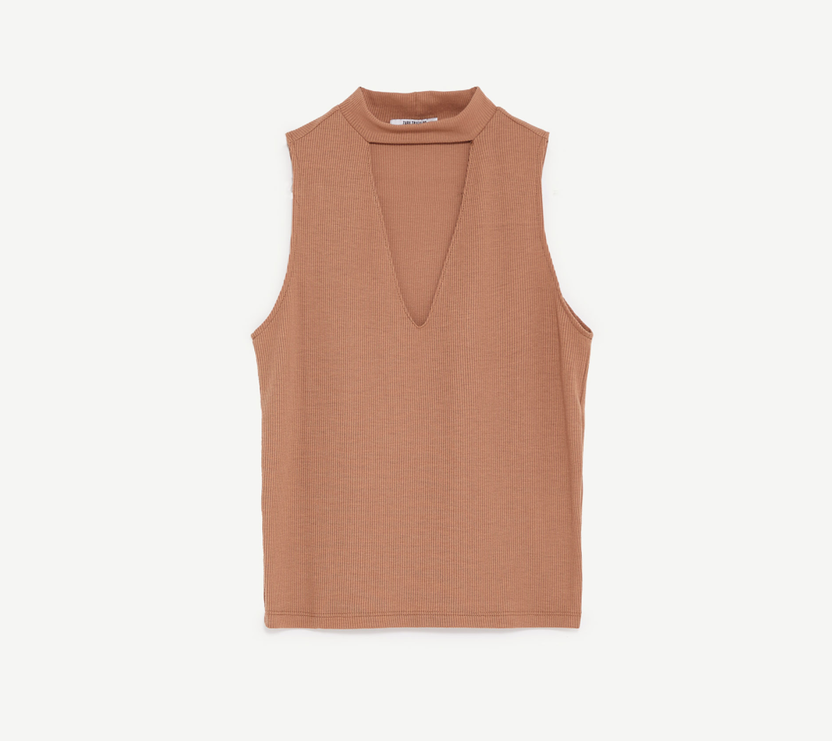 ZARA チョーカー風ディテール入りリブ地トップス