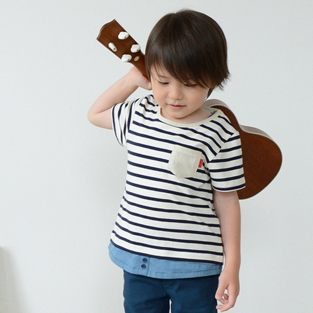 デニムボーダー半袖Tシャツ(男の子) 80-130cm