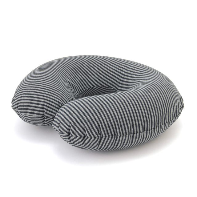 綿天竺携帯用ネッククッション 杢ネイビー×杢グレー・約37×45cm