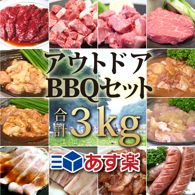 牛豚肉合計3kg アウトドアBBQセット色々入ってお得!!