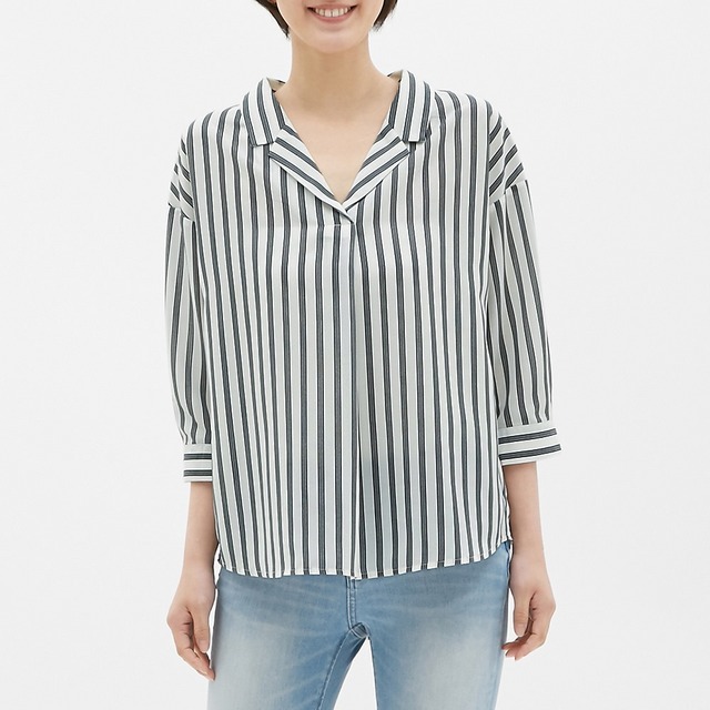 ストライプオープンカラーシャツ