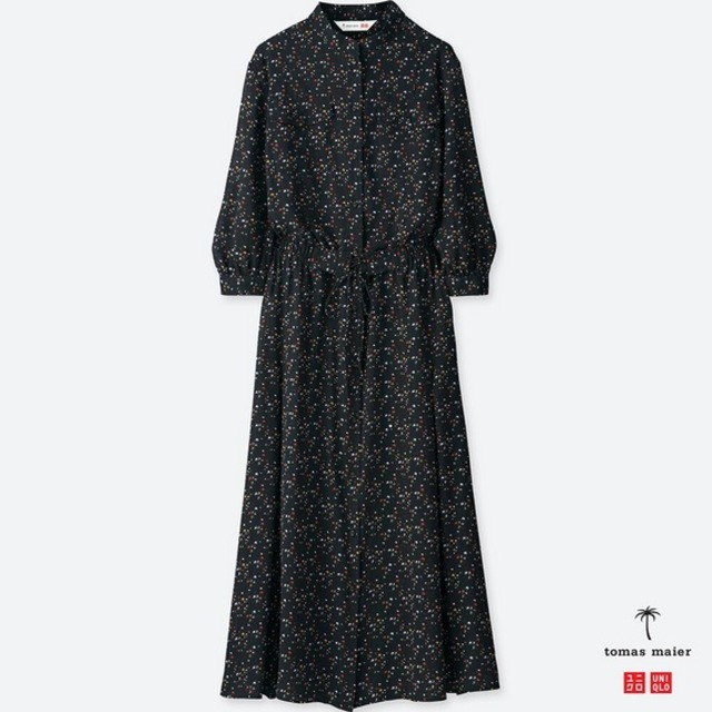 シフォンプリントワンピース(7分袖)