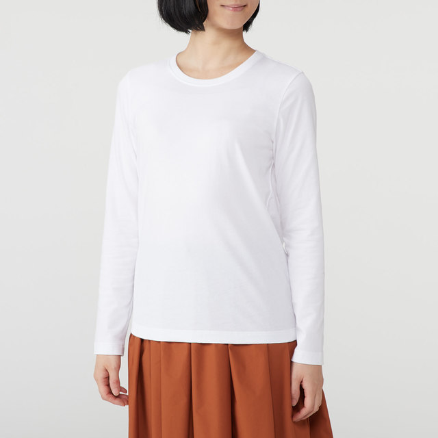 オーガニックコットンクルーネック長袖Tシャツ(白)