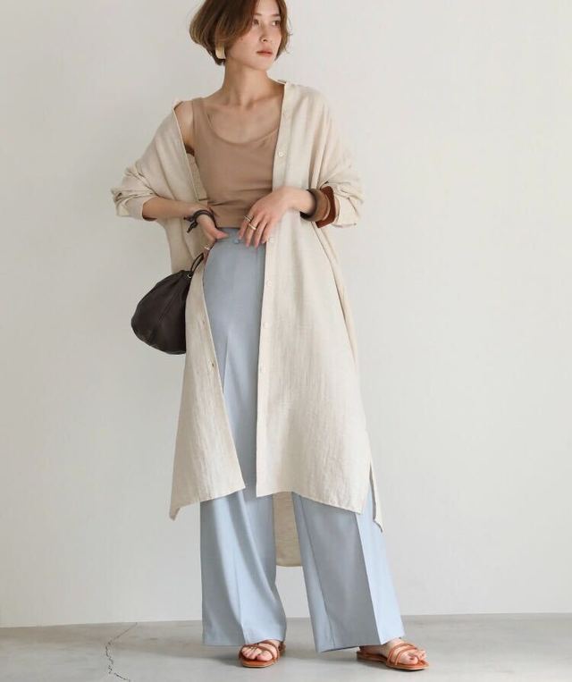 2020 S/S リネンライクシャツワンピース/スタンドカラー2WAYワンピース