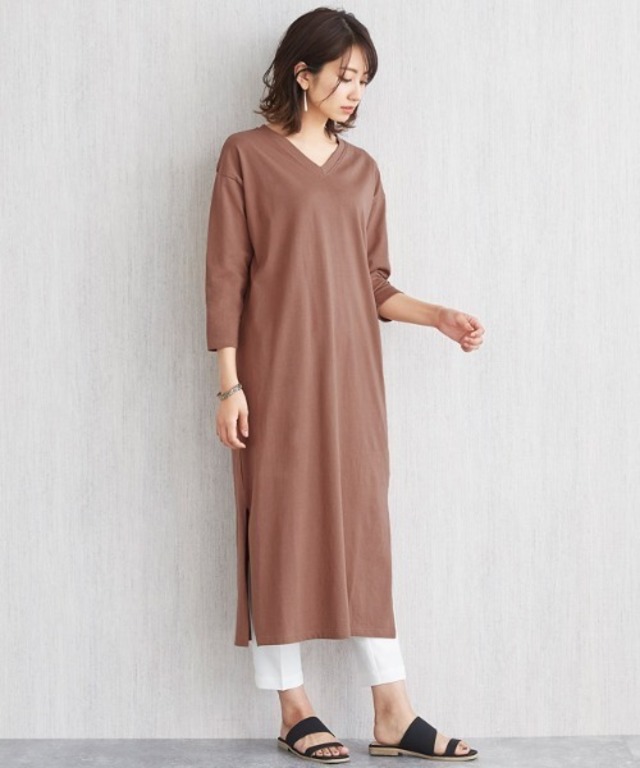 七分袖VネックＴシャツワンピース