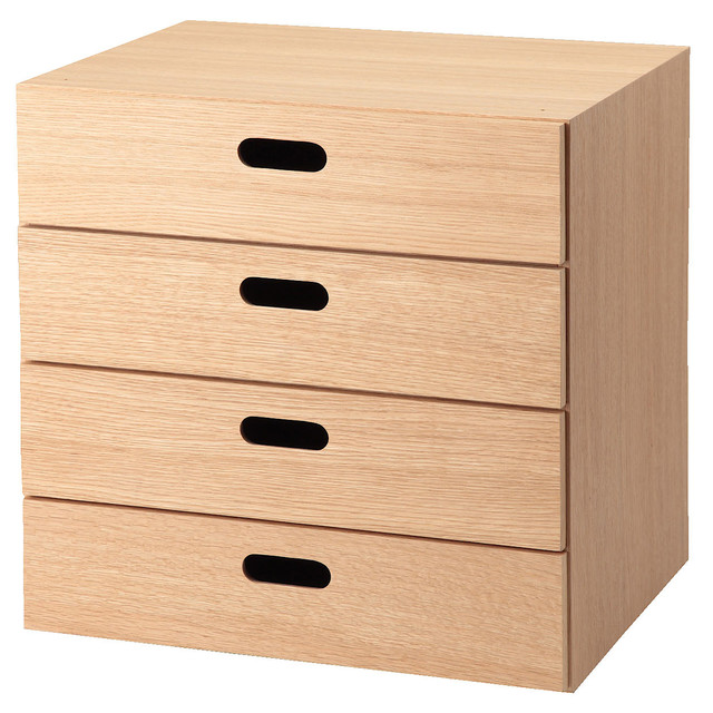 スタッキングチェスト・引出し・4段/オーク材 幅37×奥行28×高さ37cm