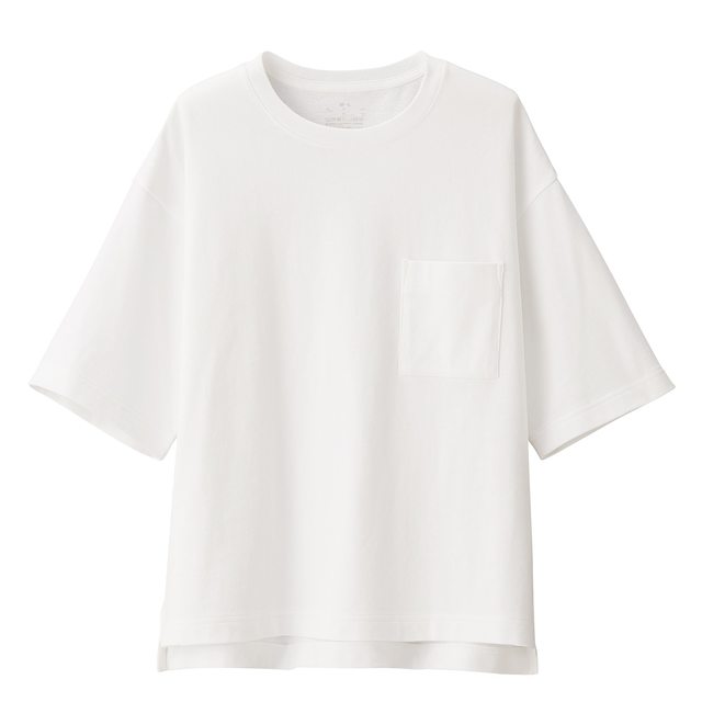 太番手天竺編みクルーネックワイドTシャツ(五分袖)