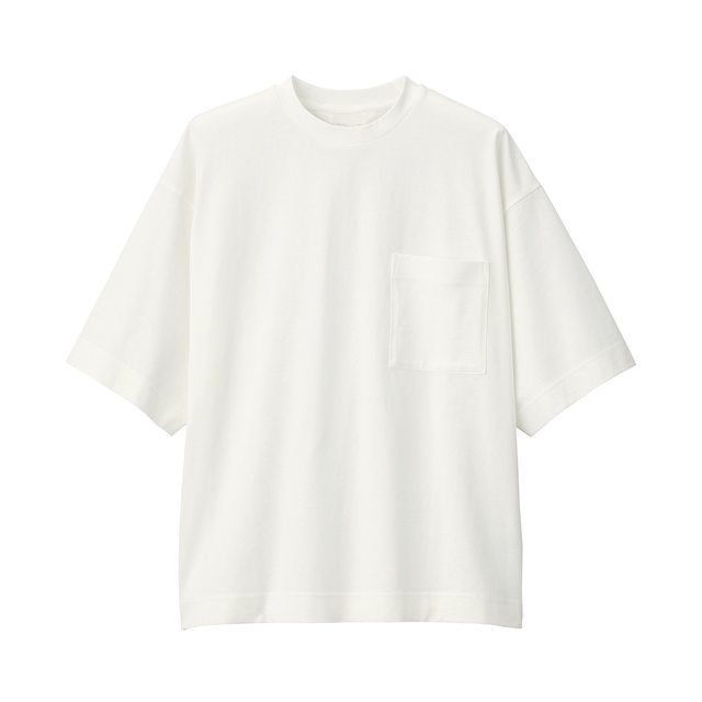 天竺編み クルーネックドロップショルダーTシャツ