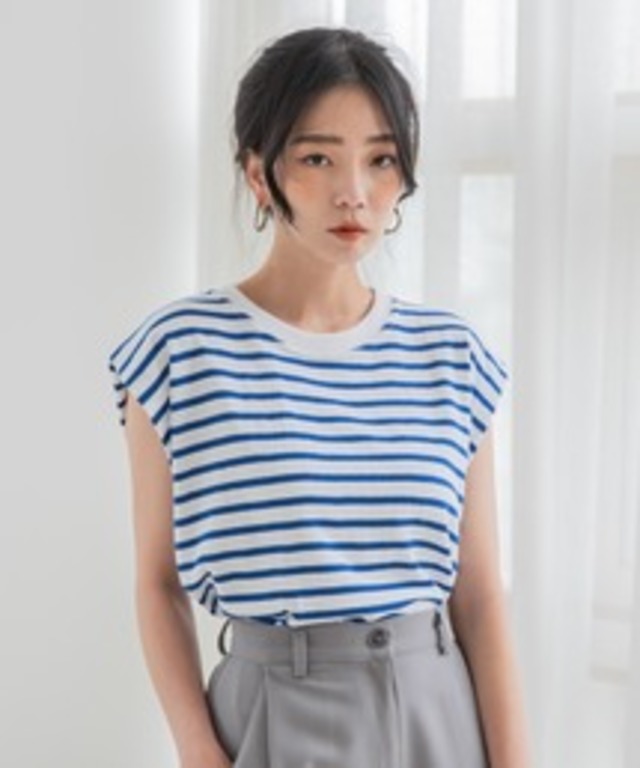 ノースリーブクルーネックボーダーTシャツ