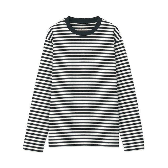 インド綿スムース編みクルーネック長袖Tシャツ