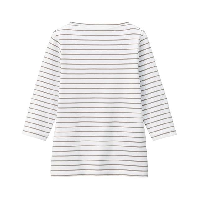 ストレッチフライス編みボートネック七分袖Tシャツ