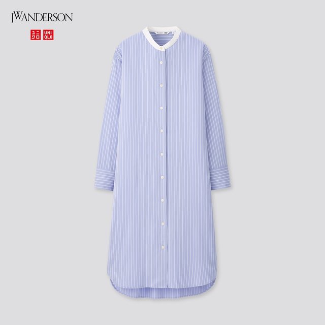 レーヨンスタンドカラーシャツワンピース(長袖)