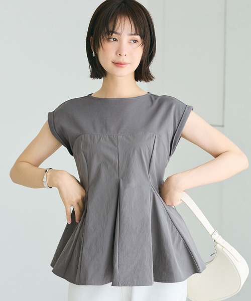 coca（coca）（コカ）の「異素材切り替えペプラムTシャツ（Tシャツ/カットソー）」｜チャコール