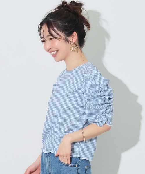 coca（coca）（コカ）の「シボシャーリングトップス（Tシャツ/カットソー）」｜ライトブルー
