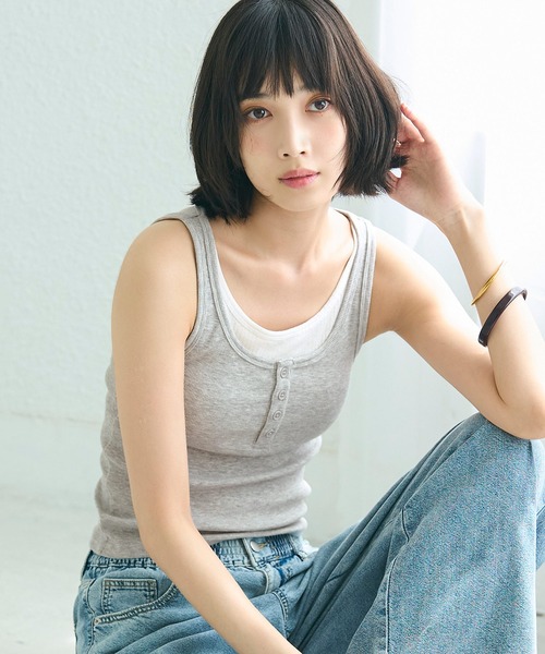 coca（coca）（コカ）の「OUT BRA レイヤードタンクトップ（タンクトップ）」｜グレー