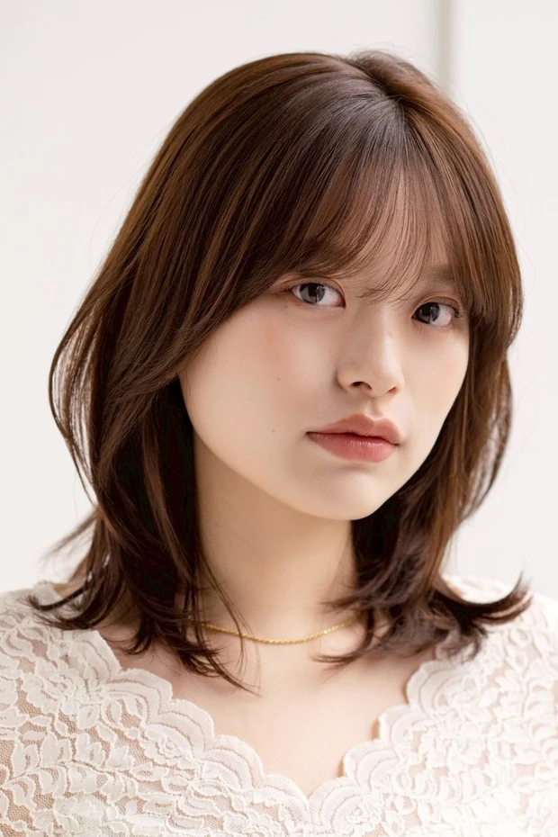 夏におすすめの髪型 ヘアスタイル ふんわりフェミニンなミディアムレイヤー