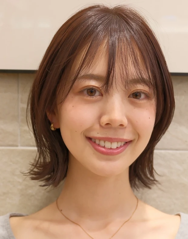 髪型 ボブ 小顔ボブ 前髪あり 正面 40代