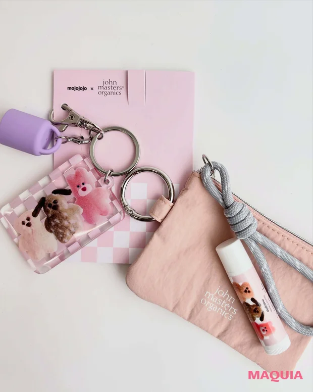 mojojojo×john masters organics リップカームキーホルダー＋チャームポーチセット ピンク